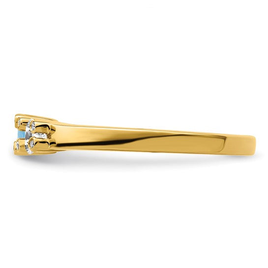 14KT Yellow Gold Family Jewelry Genuine Stone & Diamond Set Ring
