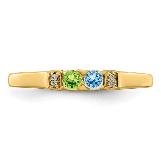 14KT Yellow Gold Family Jewelry Synthetic Stone & Diamond Set Ring