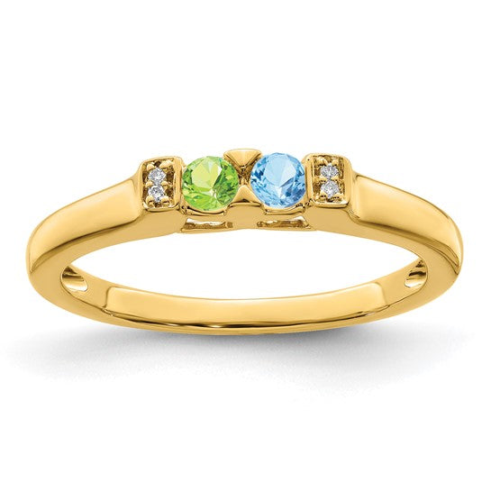 14KT Yellow Gold Family Jewelry Synthetic Stone & Diamond Set Ring