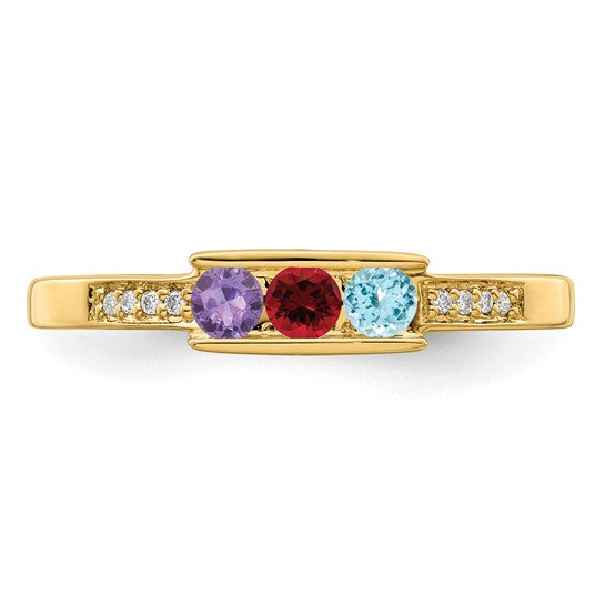 14KT Yellow Gold Family Jewelry Genuine Stone & Diamond Set Ring