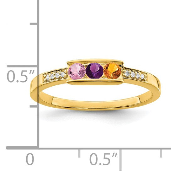 14KT Yellow Gold Family Jewelry Genuine Stone & Diamond Set Ring