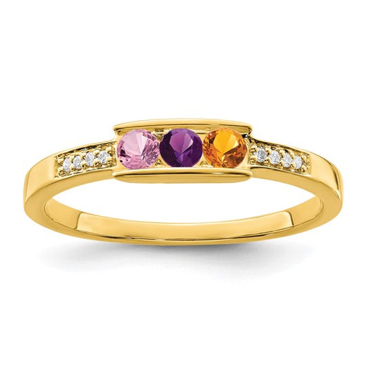 14KT Yellow Gold Family Jewelry Genuine Stone & Diamond Set Ring