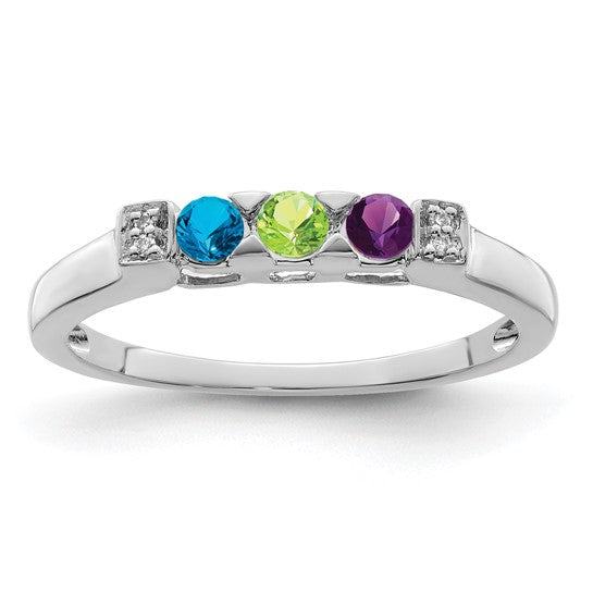 14KT White Gold Family Jewelry Synthetic Stone & Diamond Set Ring