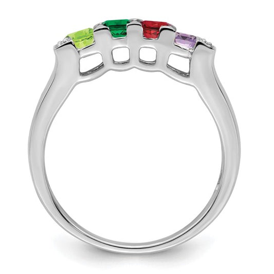 14KT White Gold Family Jewelry Synthetic Stone & Diamond Set Ring