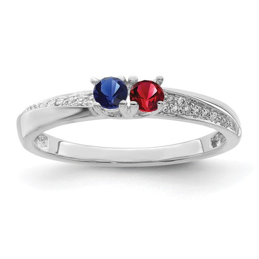 14kt White Gold Family Jewelry Synthetic Stone & Diamond Set Ring