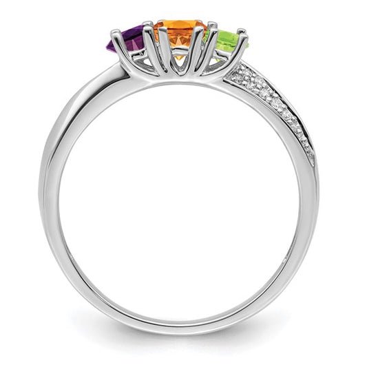 14KT White Gold Family Jewelry Genuine Stone & Diamond Set Ring