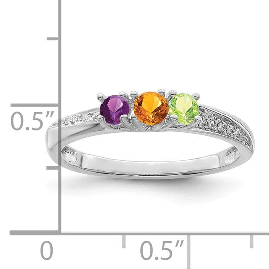 14KT White Gold Family Jewelry Genuine Stone & Diamond Set Ring