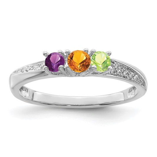 14KT White Gold Family Jewelry Synthetic Stone & Diamond Set Ring