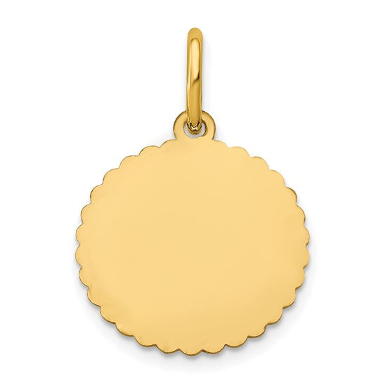 14kt Yellow Gold Scalloped  Disc with Name Charm