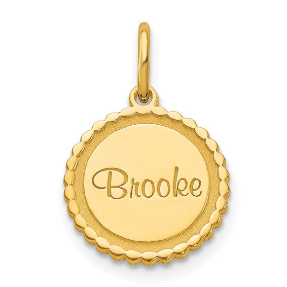 14kt Yellow Gold Scalloped  Disc with Name Charm