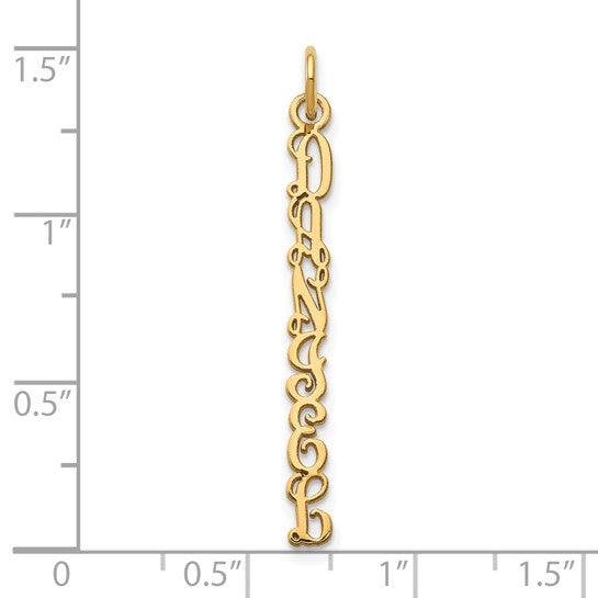 14kt Yellow Gold QG Vine Font  Name Plate Charm