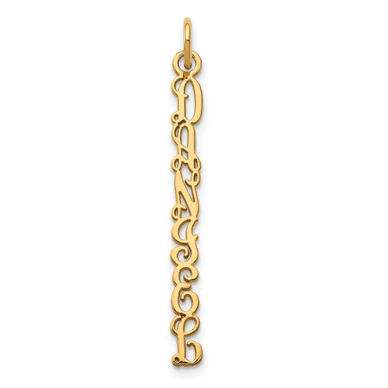 14kt Yellow Gold QG Vine Font  Name Plate Charm