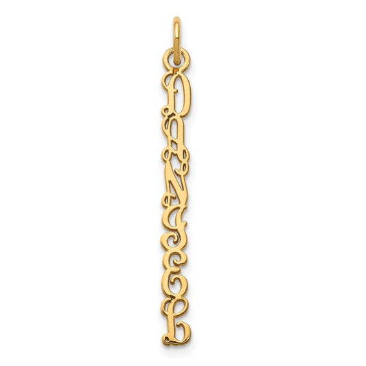 14kt Yellow Gold QG Vine Font  Name Plate Charm