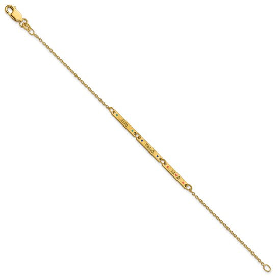 14kt Yellow Gold Brushed 3 Station w/Epoxy Dots Bracelet