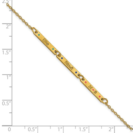 14kt Yellow Gold Brushed 3 Station w/Epoxy Dots Bracelet