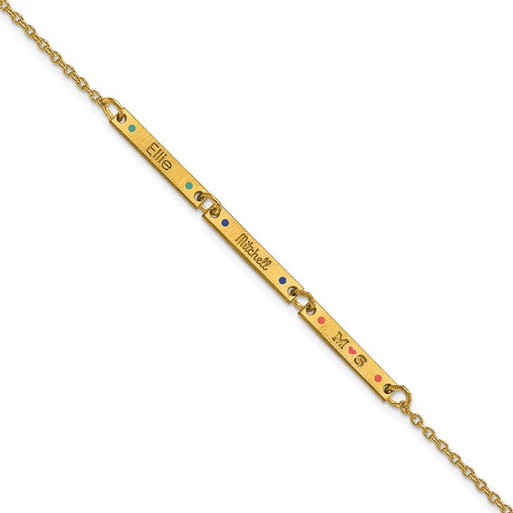 14kt Yellow Gold Brushed 3 Station w/Epoxy Dots Bracelet