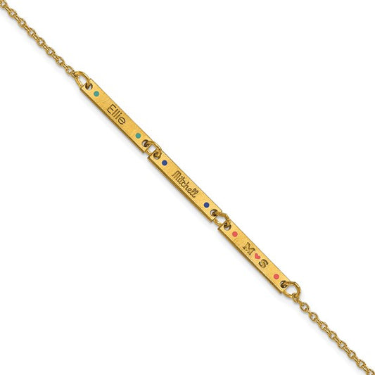14kt Yellow Gold Brushed 3 Station w/Epoxy Dots Bracelet