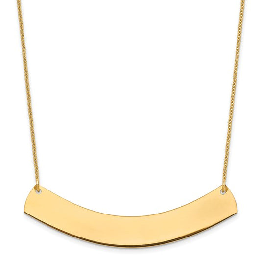 14kt Yellow Gold Large Curved Blank Bar Necklace