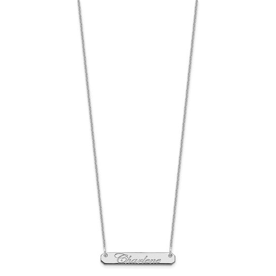 14kt White Gold Small EDWARDIAN SCRIPT Bar Necklace