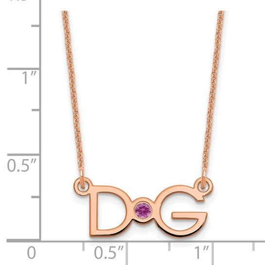 14kt Rose Gold 2 Initials w/ 14k Bezel Birthstone Necklace