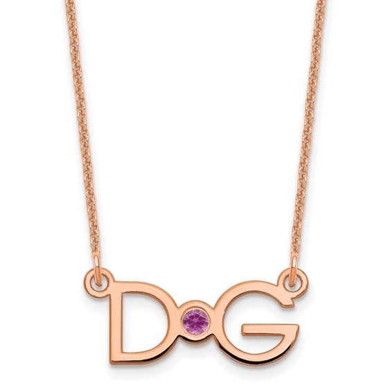 14kt Rose Gold 2 Initials w/ 14k Bezel Birthstone Necklace