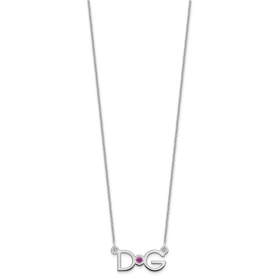 14kt White Gold 2 Initials w/14k/rhodium-plated Bezel Birthstone Necklace