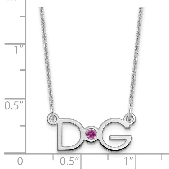 14kt White Gold 2 Initials w/14k/rhodium-plated Bezel Birthstone Necklace