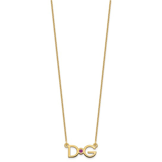 14kt Yellow Gold 2 Initials w/14k/rhodium-plated Bezel Birthstone Necklace