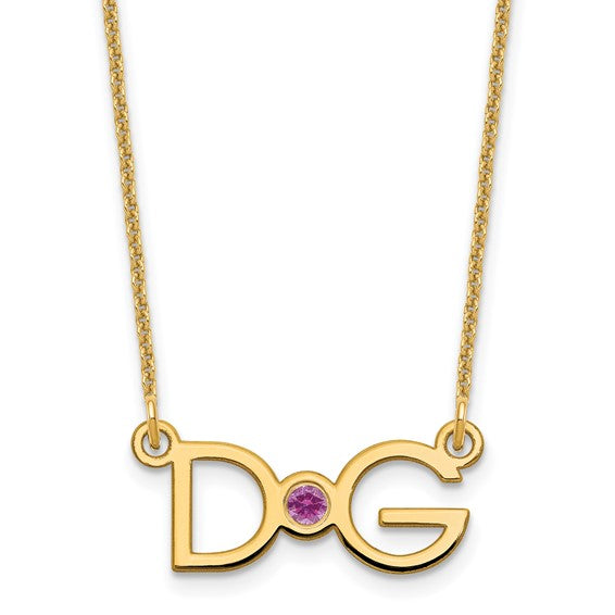 14kt Yellow Gold 2 Initials w/14k/rhodium-plated Bezel Birthstone Necklace