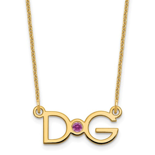 14kt Yellow Gold 2 Initials w/14k/rhodium-plated Bezel Birthstone Necklace