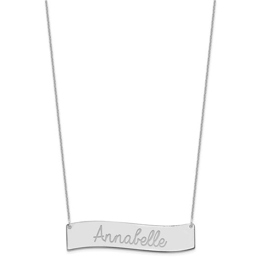 14kt White Gold Medium ALWAYS IN MY HEART Curved Bar Necklace