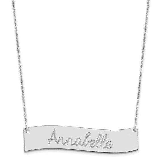 14kt White Gold Medium ALWAYS IN MY HEART Curved Bar Necklace