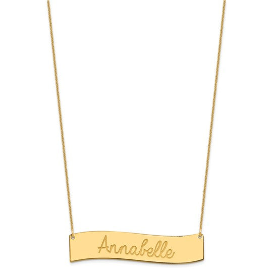 14kt Yellow Gold Large ALWAYS IN MY HEART Curved Bar Necklace