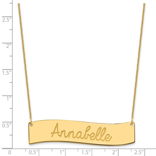 14kt Yellow Gold Large ALWAYS IN MY HEART Curved Bar Necklace
