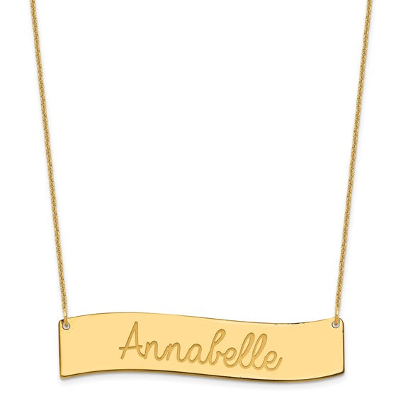 14kt Yellow Gold Large ALWAYS IN MY HEART Curved Bar Necklace
