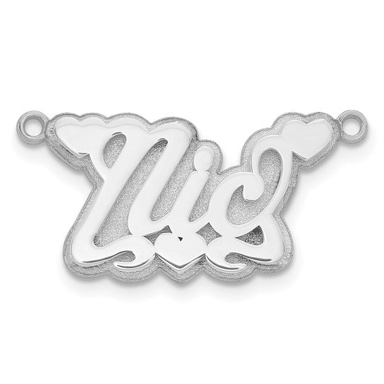 10kt White Gold 3D Polished Hearts Name Plate