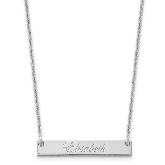 14kt White Gold Small EDWARDIAN SCRIPT Bar Necklace