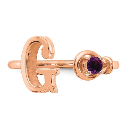 14kt Rose Gold Letter G with Birthstone Ring