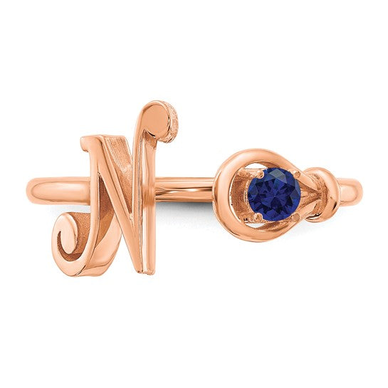 14KT Rose Gold Letter N with Birthstone Ring