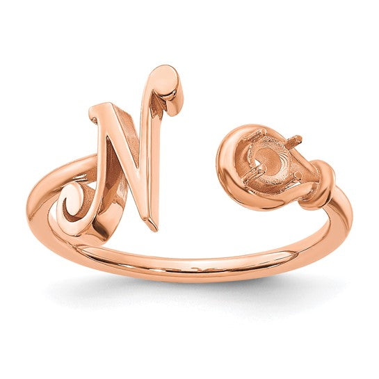 14KT Rose Gold Letter N with Birthstone Ring