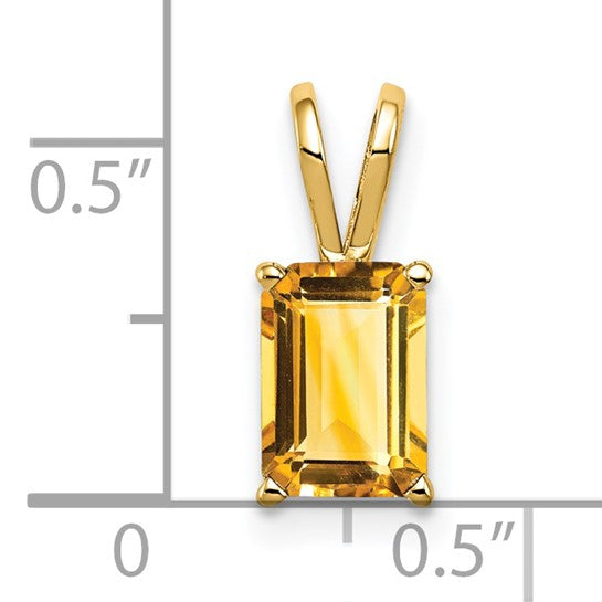 14kt Yellow Gold 8x6mm Emerald Cut Citrine pendant