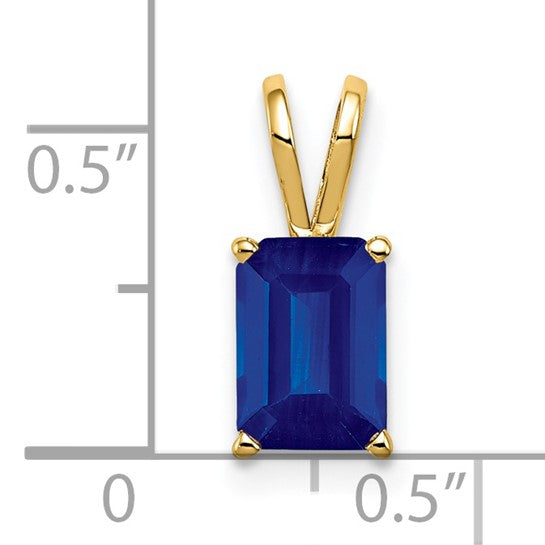 14kt Yellow Gold 8x6mm Emerald Cut Sapphire pendant