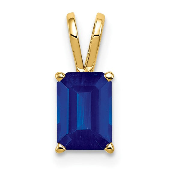 14kt Yellow Gold 8x6mm Emerald Cut Sapphire pendant