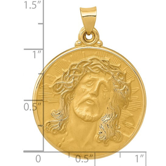 14kt Yellow Gold Polished and Satin Face of Jesus Medal Hollow Pendant