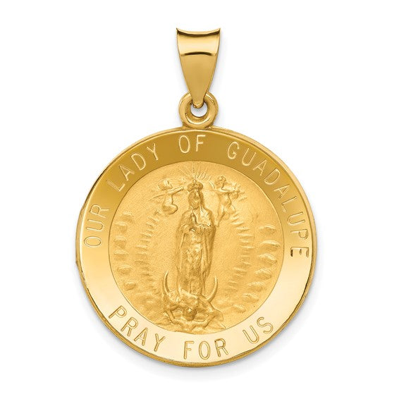 14kt Yellow Gold Polished/Satin Our Lady of Guadalupe Medal Hollow Pendant