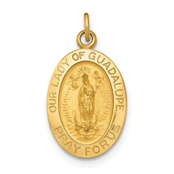 14kt Yellow Gold Polished and Satin Our Lady of Guadalupe Medal Pendant
