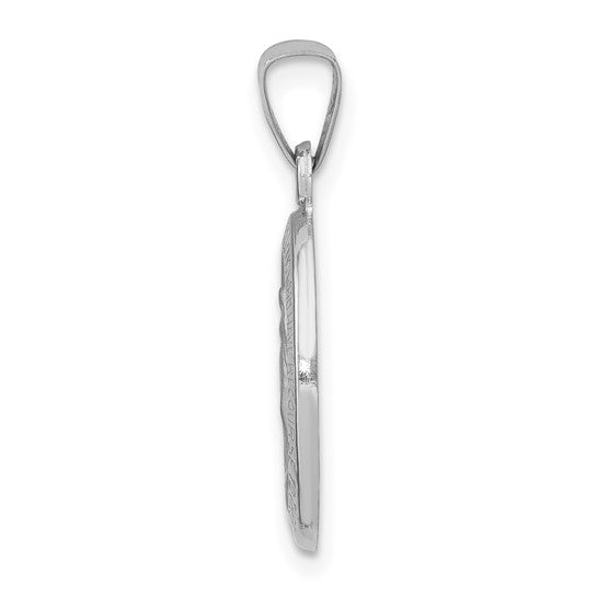 14kt White Gold Polished/Satin Miraculous Medal Hollow Pendant