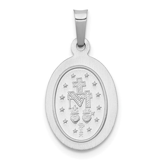 14kt White Gold Polished/Satin Miraculous Medal Hollow Pendant