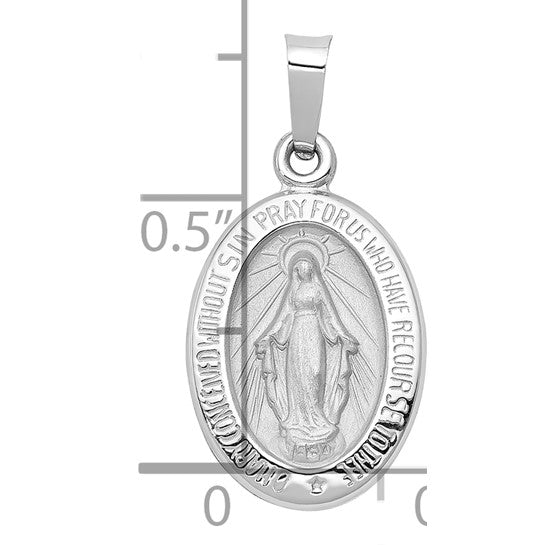 14kt White Gold Polished/Satin Miraculous Medal Hollow Pendant