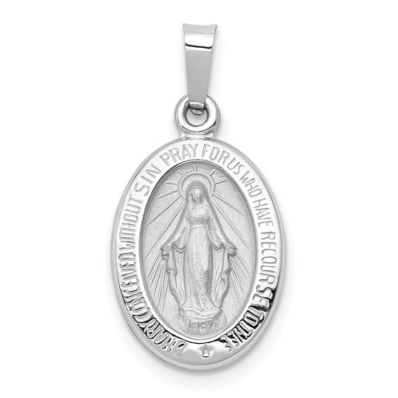 14kt White Gold Polished/Satin Miraculous Medal Hollow Pendant